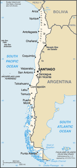 political & physical map of chile south america. Learning Spanish 