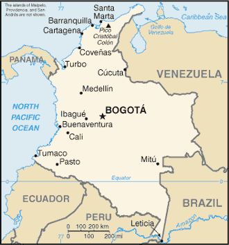 Map of Colombia, South America