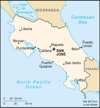 Map of Costa Rica, Central America