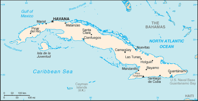 Map of Cuba , South America