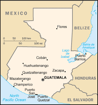 Map of Guatemala, Central America