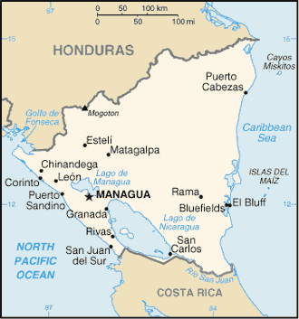 Map of Nicaragua, Central America