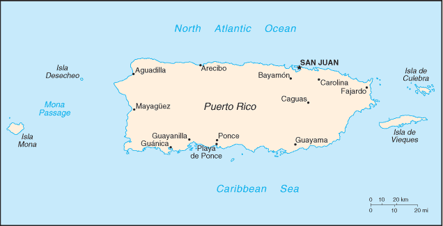 Map of Puerto Rico Carribean