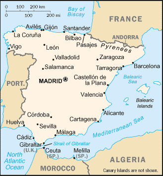 Map of Spain Europe