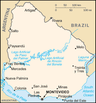 Map of Uruguay South America